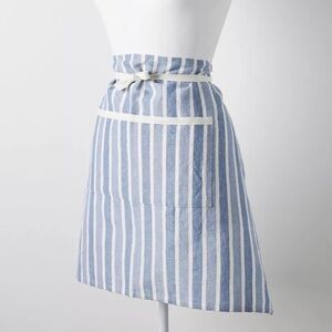 Anthropologie Hillstead Half Apron Chambray Blue Striped Cotton Linen Blend